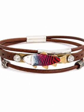 Handmade 3 Layer Leather Fish Bracelet Magnetic Clasp Boho Western